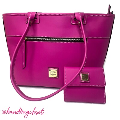 Dooney Magenta Fuchsia Pink Beacon Janine Satchel Bag Wallet Set Vachetta Barbie