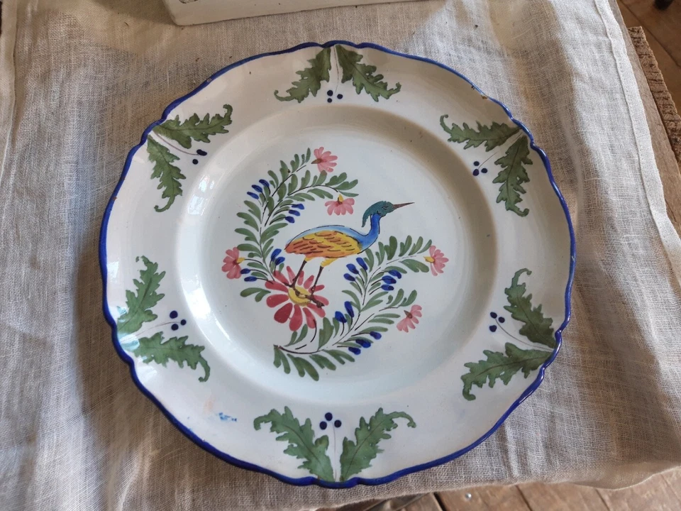 Ancienne assiette kg liseré bleu modèle héron - Photo 2/4