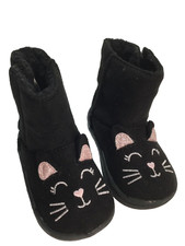 Wonder Nation Infant Girl Boots Black Cat Kitty Size 2 Embroidered Glitter