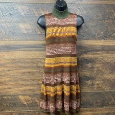 No Comment Sleeveless Sweater Dress Mock Neck Harvest Swing Brown Fall Stripes