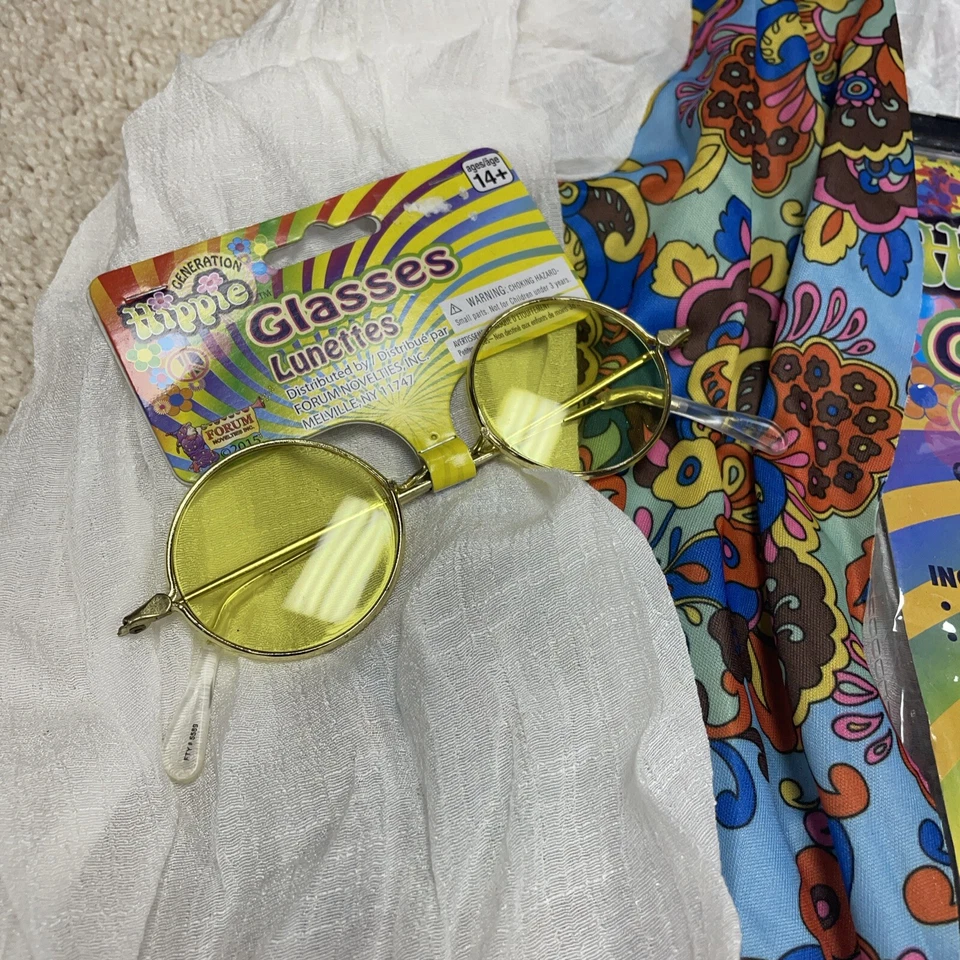 Хэллоуин костюм комплект хиппи поколения Groovy костюм комплект новый из старых запасов с очками - Изображение 2 из 4