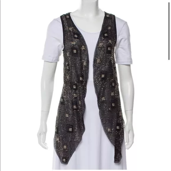 Alice Olivia Silk and Rhinestone Open Front Vest Size Small eBay