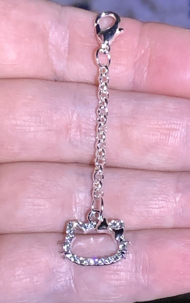 Silver Hello Kitty Crystal Clear CZ Charm Zipper Pull & Keychain