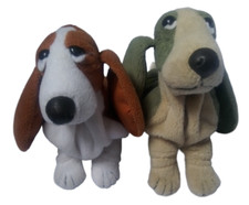 Lot of 2 VTG Applause Hushpuppies Plush Toy Dog Brown and Olive Green Hush Puppy