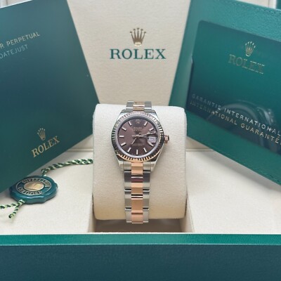Rolex Lady-Datejust Chocolate Brown Index Dial Rose Gold Fluted Oyster