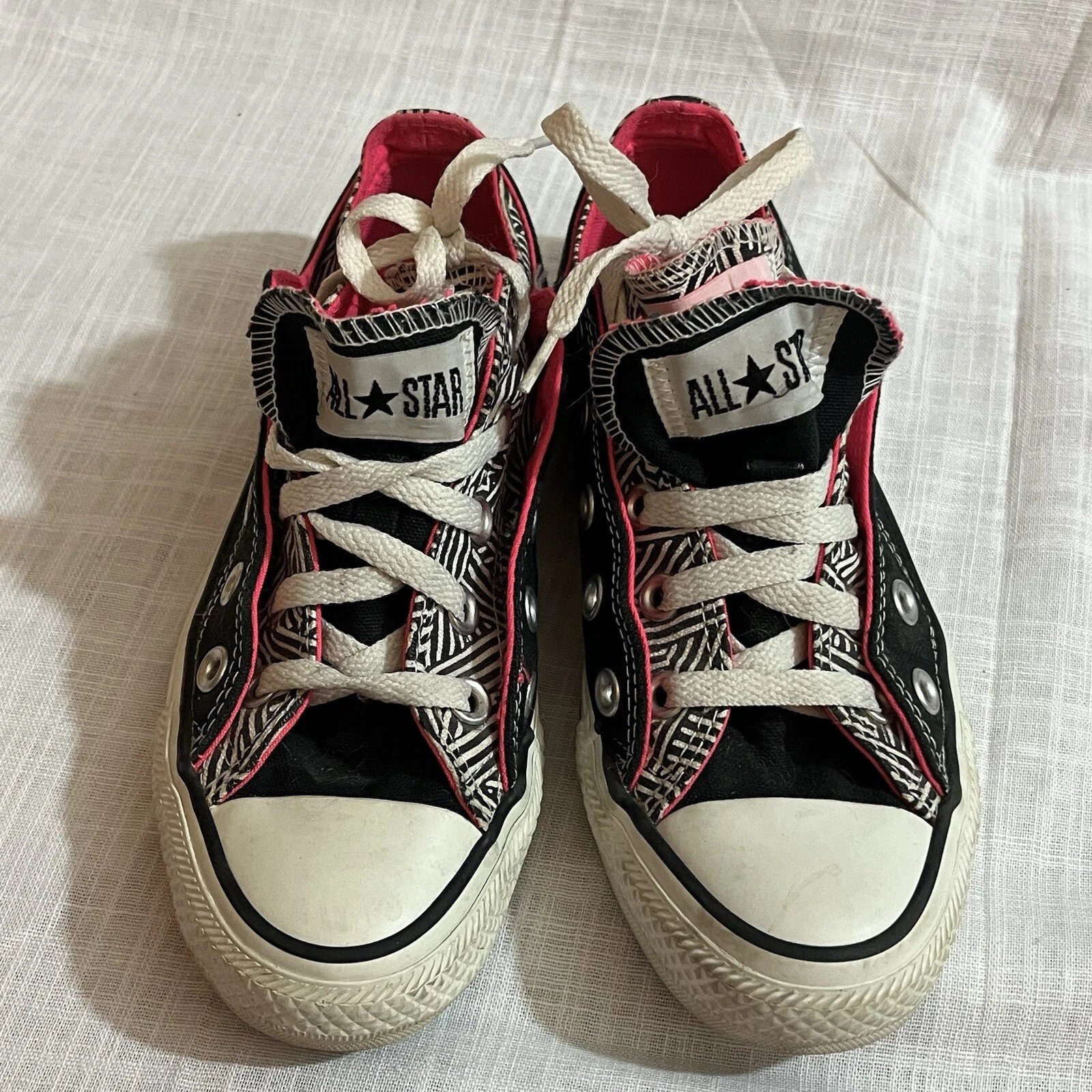 Sneakers Converse nere bianche e rosa in tela All Star unisex donna 5