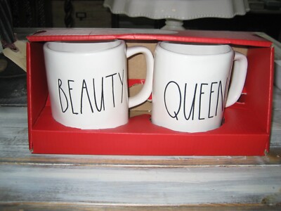 RAE DUNN ARTISAN COLLECTION GIFT BOX 2 MUGS ''BEAUTY'' AND ''QUEEN''