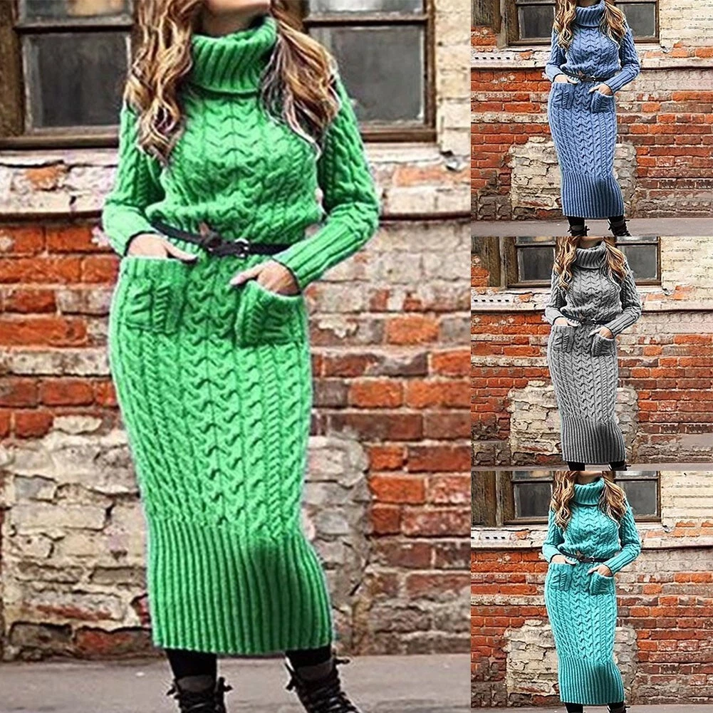 Green turtleneck sweater dress sale