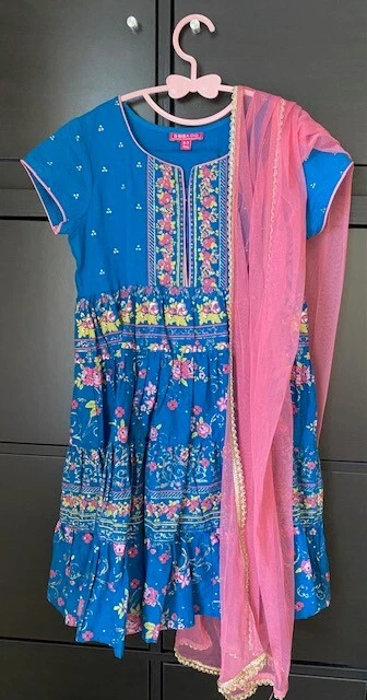 GIRLS SALWAR KAMEEZ SUIT INDIAN STYLE BIBA Girls 6-7 years Blue/Pink