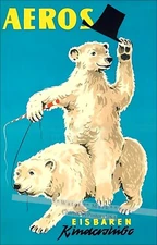 Aeros Circus 1960 Performing Polar Bears Vintage Poster Retro German Art Deco