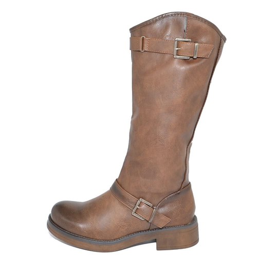 Stivali biker donna marroni con fibbie linea basic moto riders con zip  fondo alt | eBay