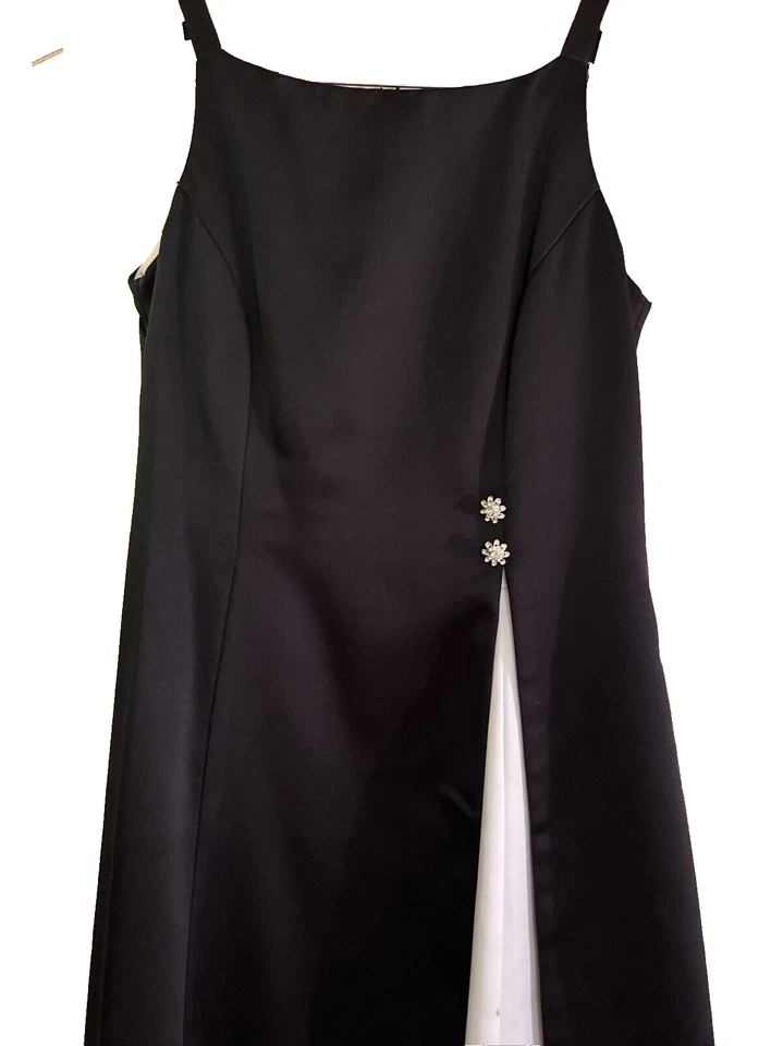 Vestido de noche Betsy & Adam blanco y negro satinado invitada de boda corbata negra TALLA 8 Foto 2 de 3