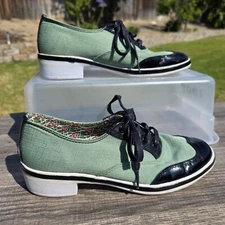 Vintage PF Flyers 1933 Womens 7.5 Shoes Vulcanized Oxford Lace Up Green Black