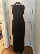 carole little PS beaded long black sleeveless dress
