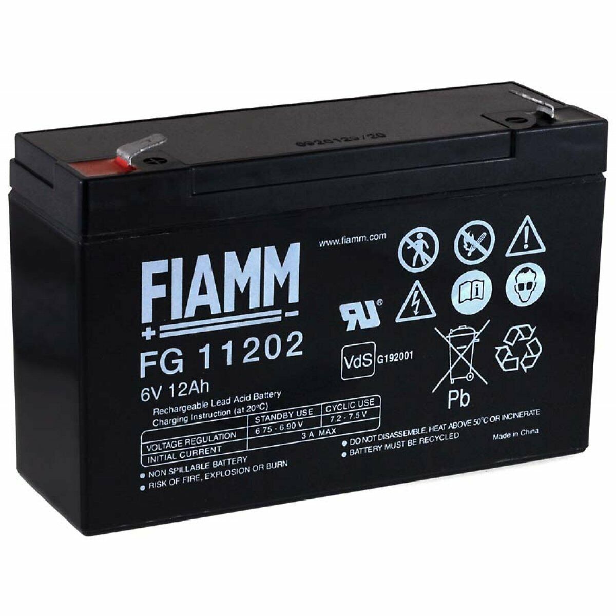FIAMM Recambio de Batería para Sistemas solares Montacargas 6V 12Ah (Reemplaza
