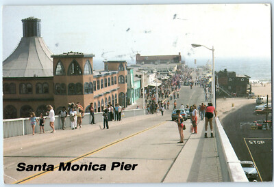 CA Santa Monica Pier 1991 geschäftige Szene Menschenmenge Rollschuh Vintage Postkarte