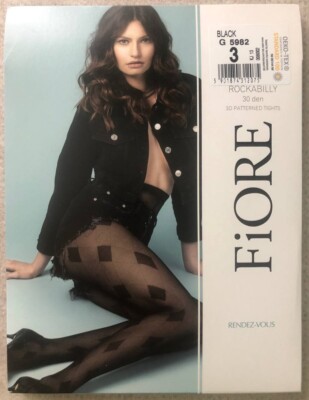 Fiore ''Rockabilly'' women's tights pattern fine instrument pants 30 den Black