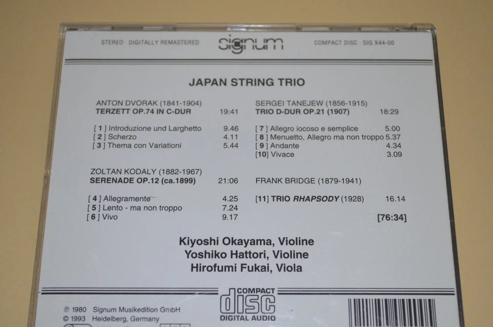 Japan String Trio - Dvorak, Kodaly, Tanjew, Bridge / Signum 1993 / Germany / Rar - Bild 2 von 2