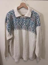 Vintage Collared White Sweater With Design Made In The USA