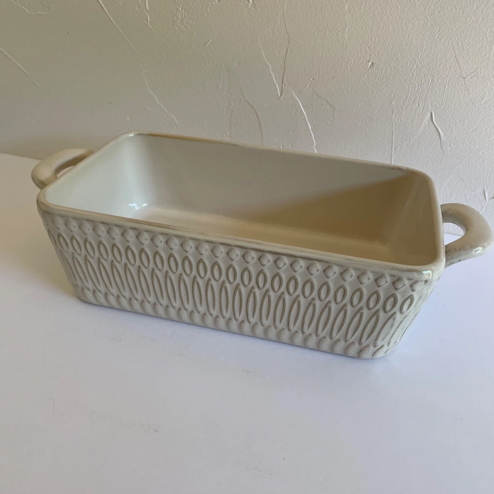 World Market Stoneware Baking Loaf Pan Natural White Beige Honeycomb