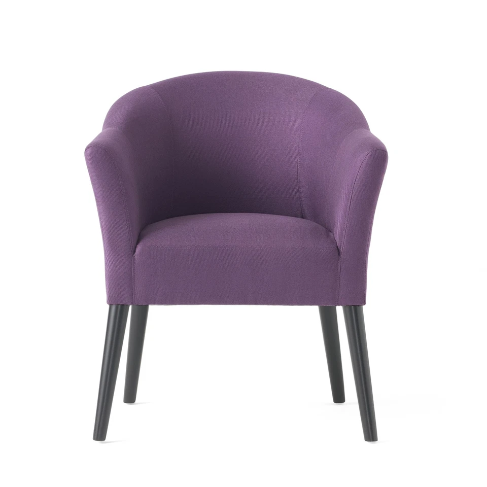 Plum Upholstered Armchair with Low Back Design, High Arms & Birch Wood Legs - Изображение 2 из 4