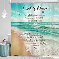 Ocean Bible Verse Coastal Beach Inspirational Bathroom Shower Curtain Set 72Wx