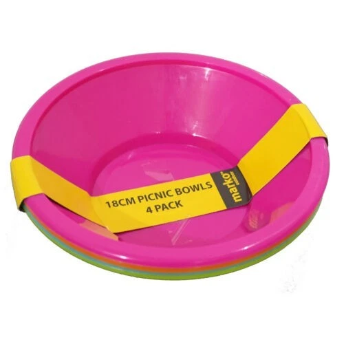 4 x Plastic Bowls Multi Colour Party Picnic BBQ Dinner Outdoor Camping Barbeque