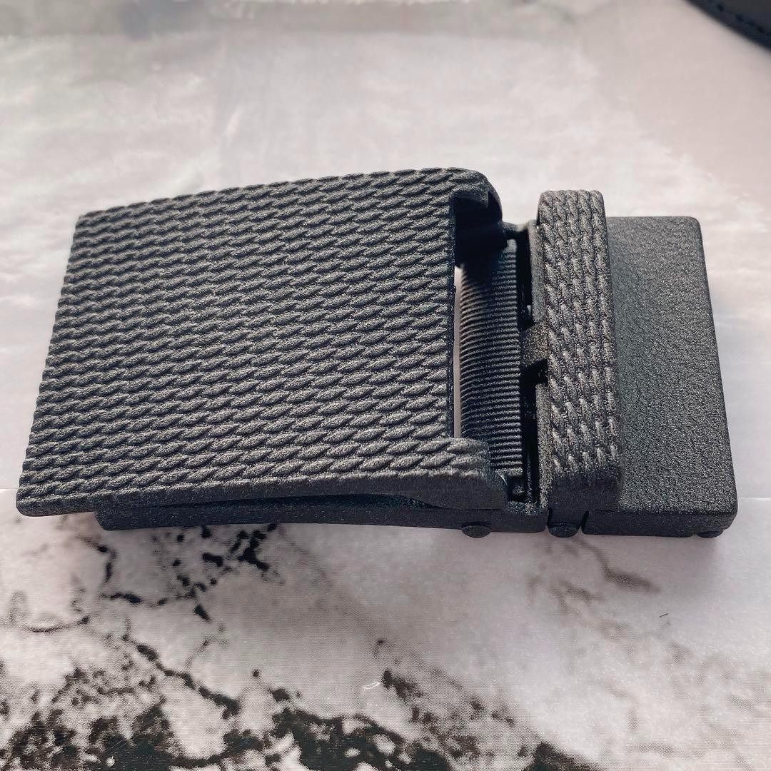 Black Genuine Leather Men's Stepless Auto Lock Belt Without Holes