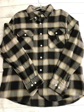 Brixton Bowery Flannel Shirt Mens Medium Black Cream 20th Anniversary Plaid
