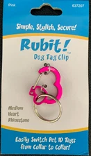 Rubit! Dog Tag Clip Medium Pink Heart with Rhinestone