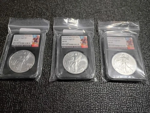 x3 Three Lot Of 2026 (W) $1 American Silver Eagle NGC MS69 Black Label Retro...