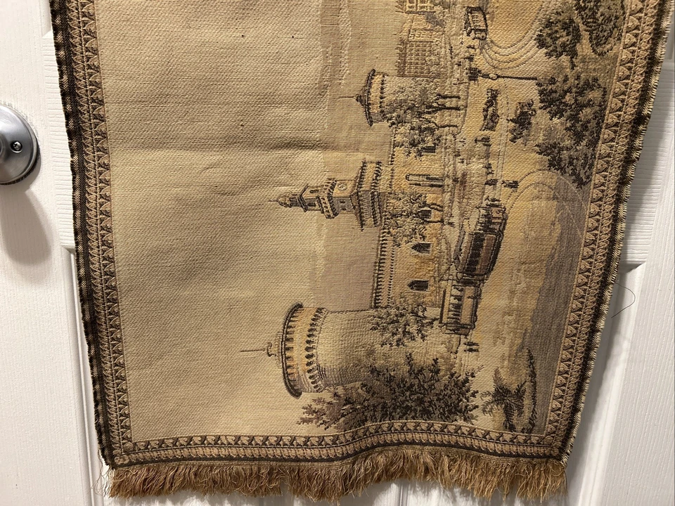 "Tapiz antiguo Milán Italia 54""x 19"" hecho en Italia tonos marrones paisaje urbano" Foto 4 de 4