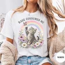 Vintage Rage Consumes Me Funny Cat Meme T-Shirt Floral Kitten Humor Tee Gift