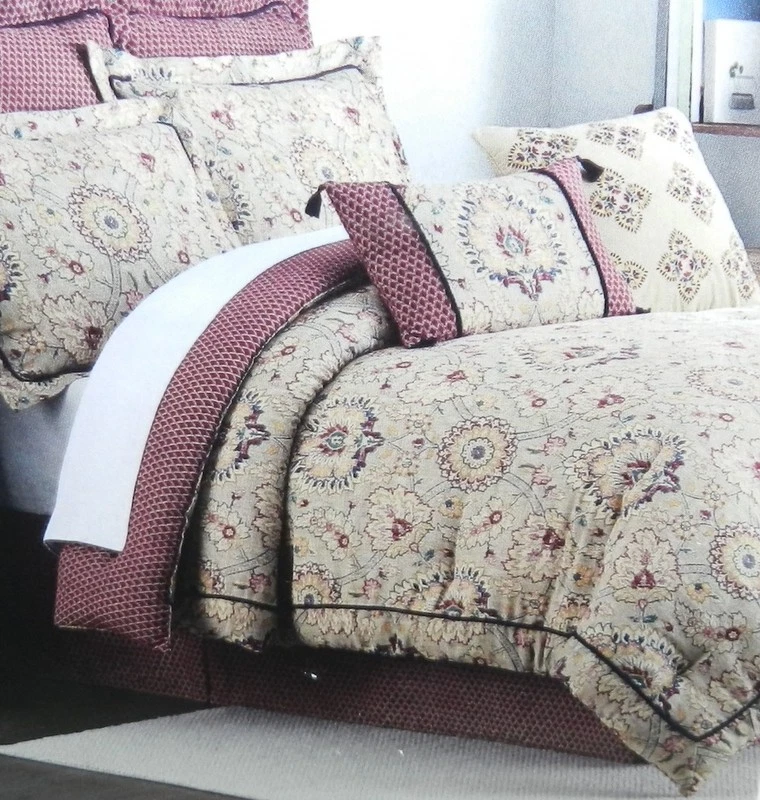 Waverly 4 шт. королевский постельный комплект Castleford бежевый/бордовый наволочки юбка для кровати хлопок - Изображение 2 из 4