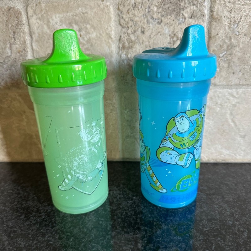 2ct Playtex Disney Toy Story Buzz Lightyear Insulator Spill Proof Sippy Cup 9oz*