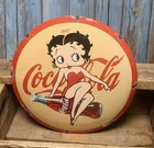 Vintage Coca Cola Betty Boop Porcelain Metal Domed Coke Sign