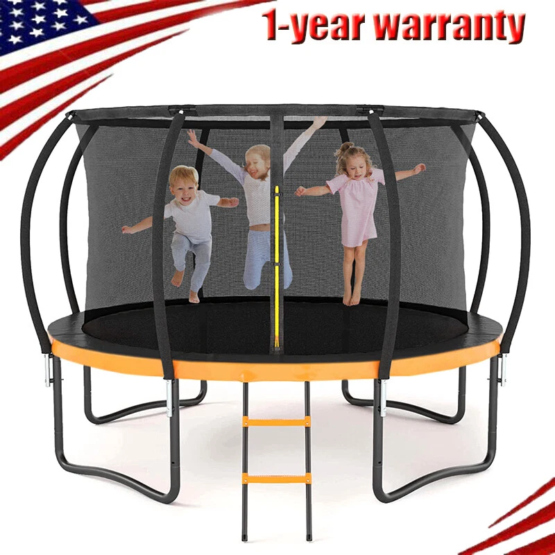 12FT Outdoor Big Trampoline w Inner Safety Enclosure Net Ladder