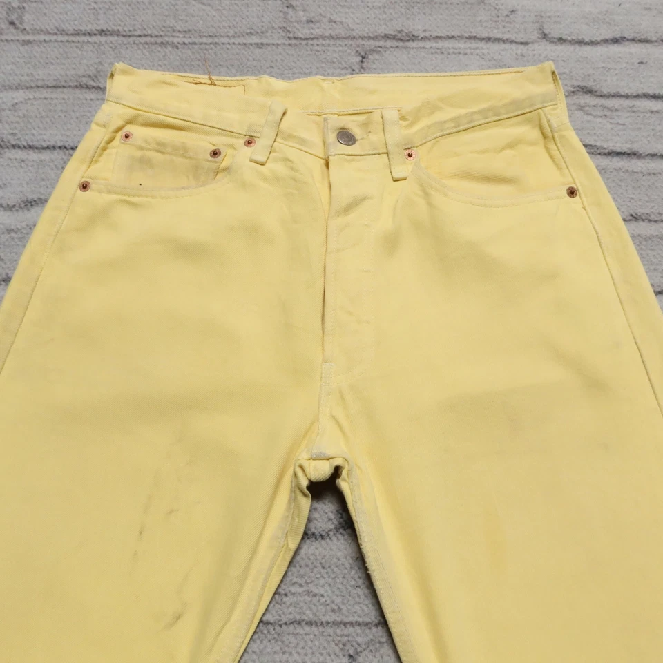 Винтажные джинсы из денима 90-х Levis 501 сделано в США размер 30 желтые - Изображение 2 из 4