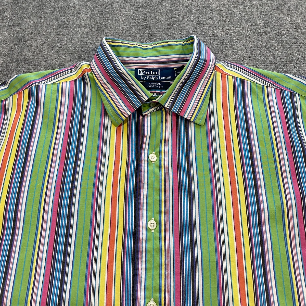 VINTAGE Polo Ralph Lauren Shirt Adult XL 17 Curham Candy Stripe