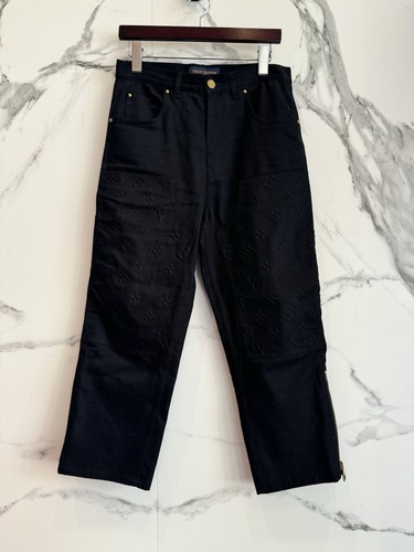 Louis Vuitton Monogram Abbigliamento da Lavoro Carpentiere Pantalone Doppio Ginocchio Nero Taglia 30x22 - Foto 1 di 13