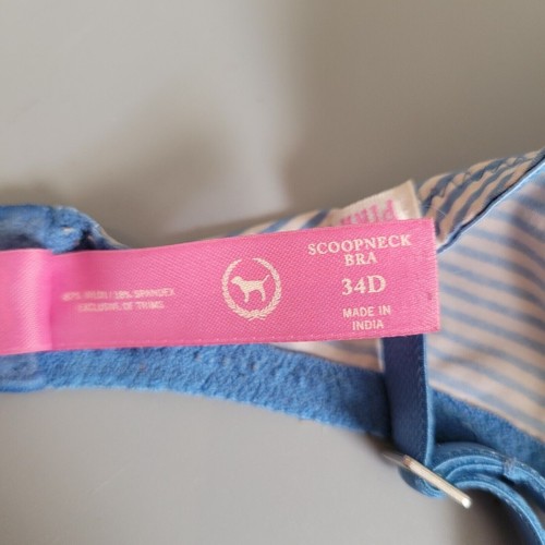 VICTORIA'S SECRET PINK Scoopneck BRA - sz 34D - Blue Striped - Picture 4 of 4