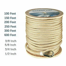 Double Braid Nylon Dock Line Rope Anchor Line with Stainless Thimble White/Gold