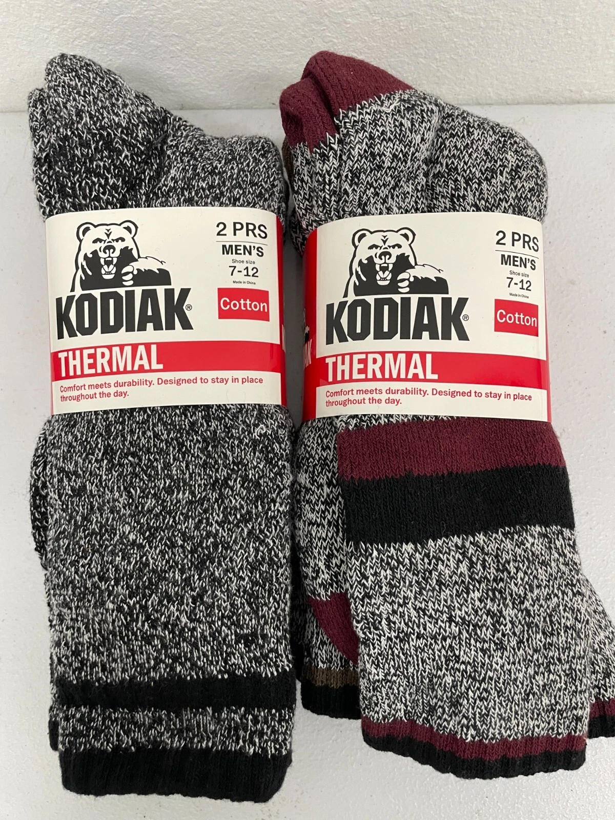 2 PACK KODIAK THERMAL MEN'S COTTON SOCKS 4 PAIRS SHOE SIZE 7-12, BLACK MIX