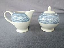 CHURCHILL Blue & White Cream Pitcher and Sugar Bowl With Lid -  Made in Colombia