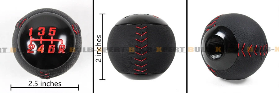 For Nissan Infiniti Red Stitching Leather 6 Speed Round Manual Gear Shifter Knob - Image 3 of 4