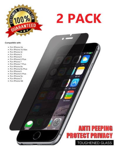 2x Privacy Anti-Spy Tempered Glass Screen Protector for iPhone 6 7 8  X 11 12  - Picture 1 of 4