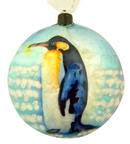 Ornamento rotondo Capiz conchiglia o decorazione da parete, 4 pollici - pinguino - Foto 1 di 1