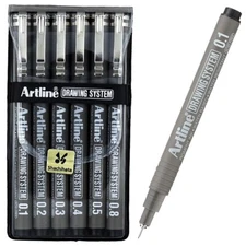Artline Drawing System Pen Set 9239, Black Ink, Set of 6 Pens