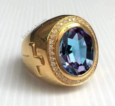 Solid 925 Sterling Silver Ring- Lab- Created Alexandrite Ring For Men Gift Her