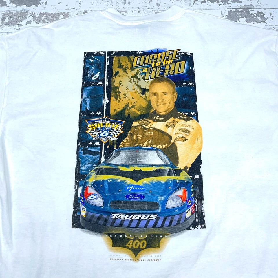 Camisa De Colección Mark Martin Batman Comienza Hombres XXL 2XL Blanca Y2K Película Promo Nascar Foto 2 de 4